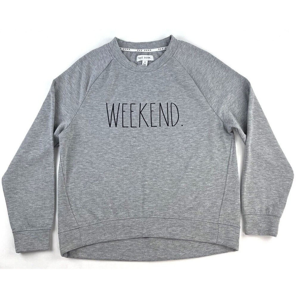 Rae Dunn Womens Size S Weekend Sweatshirt Gray Long Sleeve Crew Neck